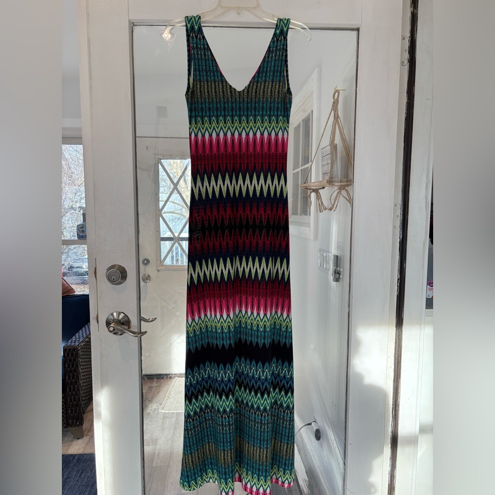 Zigzag Maxi Dress in Teal, Pink, Navy & Cream